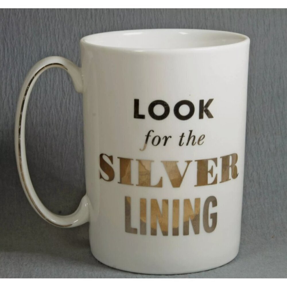 LENOX Mug for KATE SPADE "Look for the Silver Lining" 12 oz ivory & silver NWOT